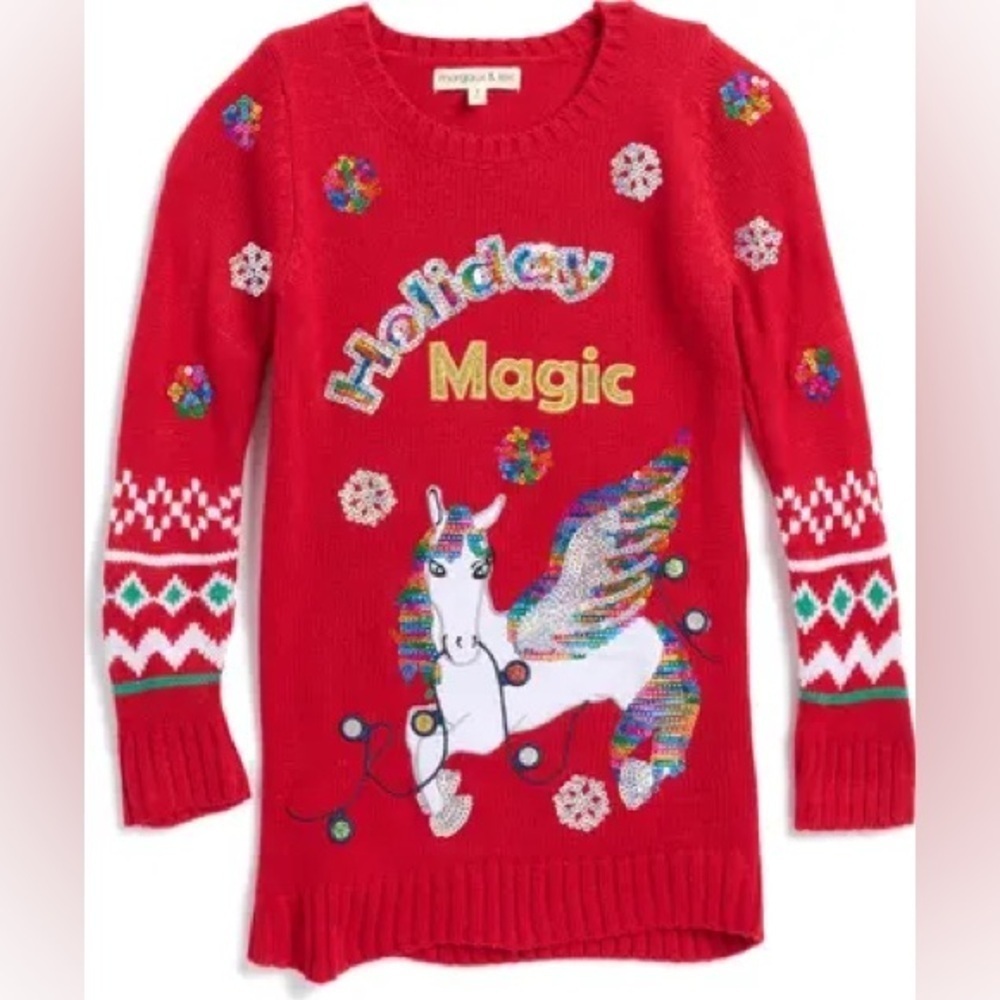 Nordstrom Margaux and Lexi Girls Holiday Magic Unicorn Pegasus Sweater Christmas
